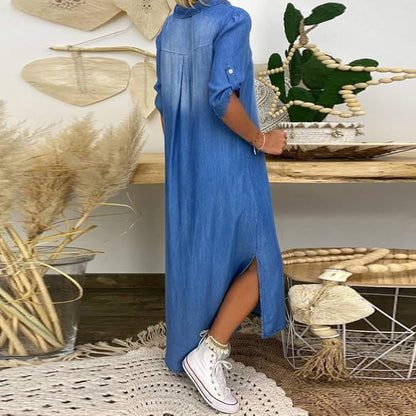 Wanda™ | Sommer V-Ausschnitt Halb Denim Kleid
