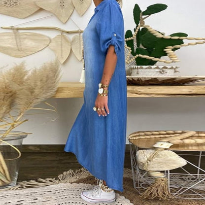 Wanda™ | Sommer V-Ausschnitt Halb Denim Kleid