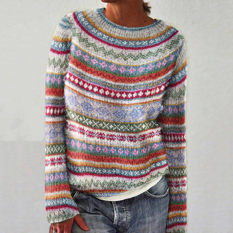 Monique | Gestreifter Winterpullover mit Rundhalsausschnitt
