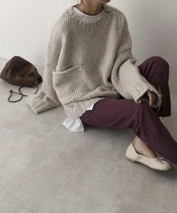 Noëlle | Oversized ivoryweißer Pullover mit Fronttasche