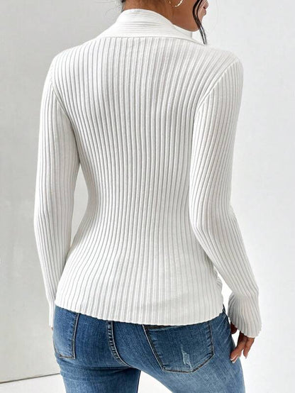 Élise | Weiße V-Ausschnitt Pullover mit langen Ärmeln