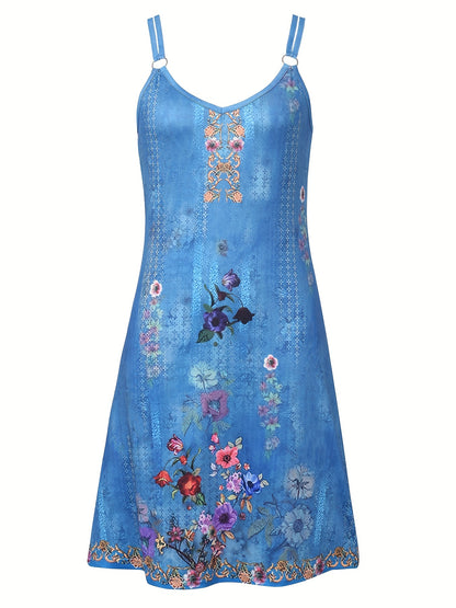 Ärmelloses Kleid mit Blumenmuster und doppelten Trägern