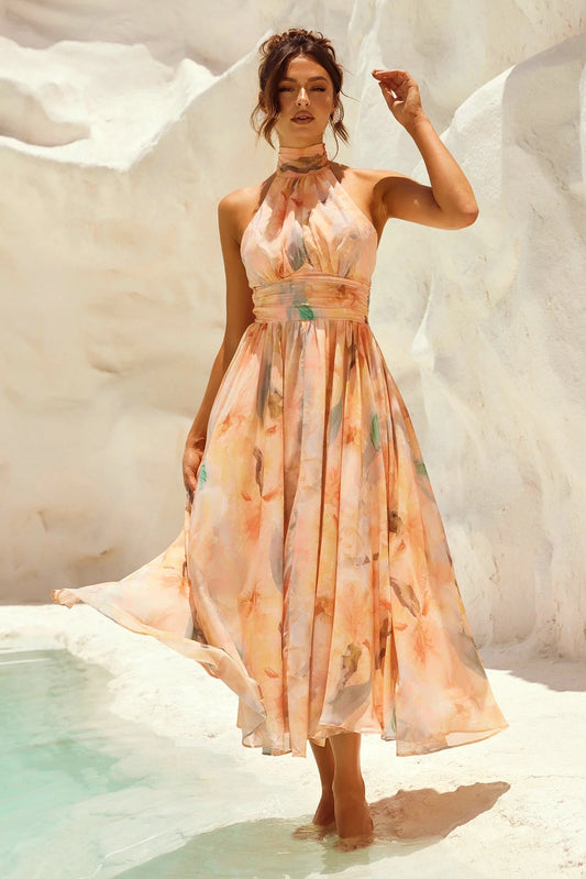 Naomi™ | Elegantes tailliertes Aquarell-Druck Kleid