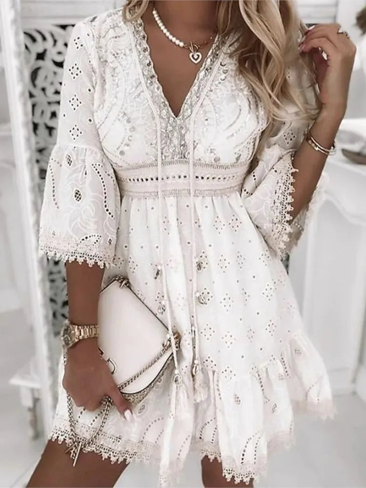 Nichole - Spitzen Mini Strandkleid