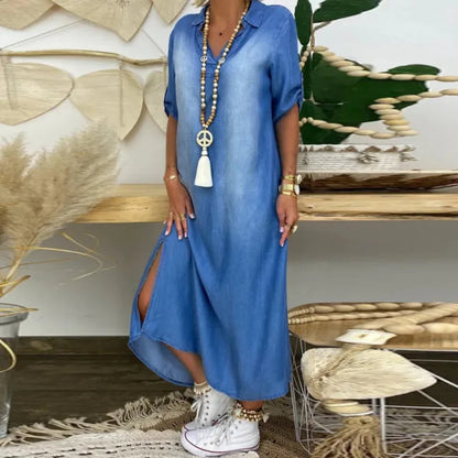 Wanda™ | Sommer V-Ausschnitt Halb Denim Kleid