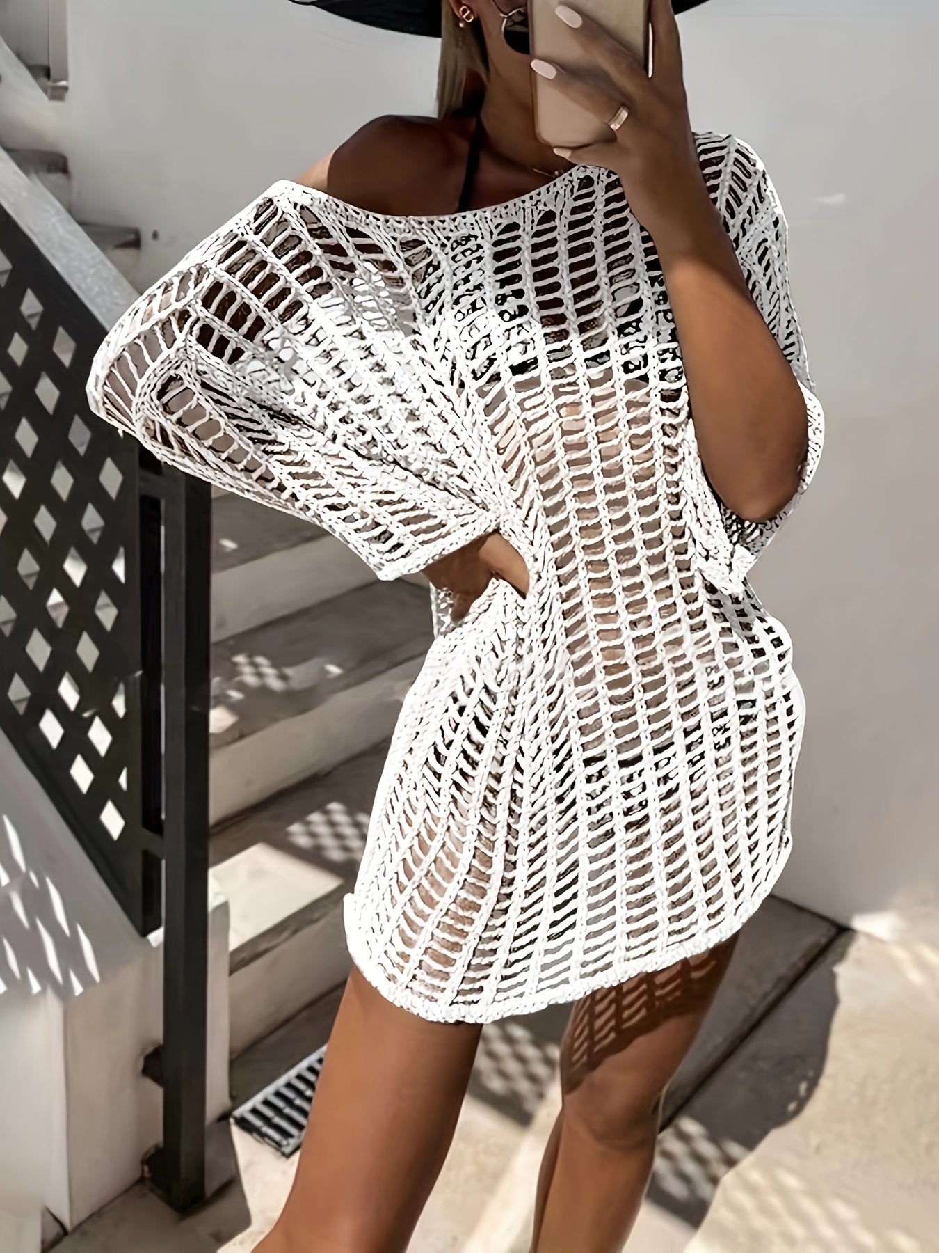 Katerina | Gehäkeltes Off-Shoulder Strandkleid Damen Sommer