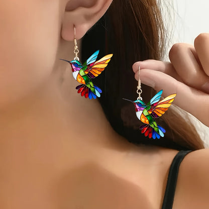 Bunte Kolibri Ohrringe – Fröhliche Anhänger Schmuck mit fliegendem Vogel
