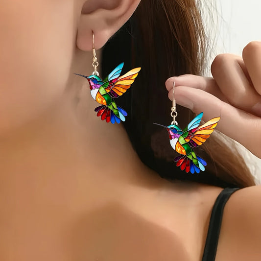 Bunte Kolibri Ohrringe – Fröhliche Anhänger Schmuck mit fliegendem Vogel