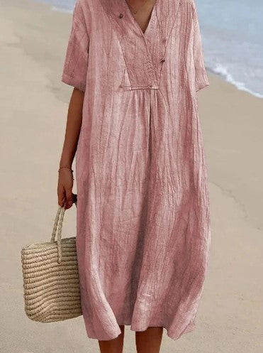 Elegantes Midi-Kleid aus Baumwolle-Leinen für den Sommer