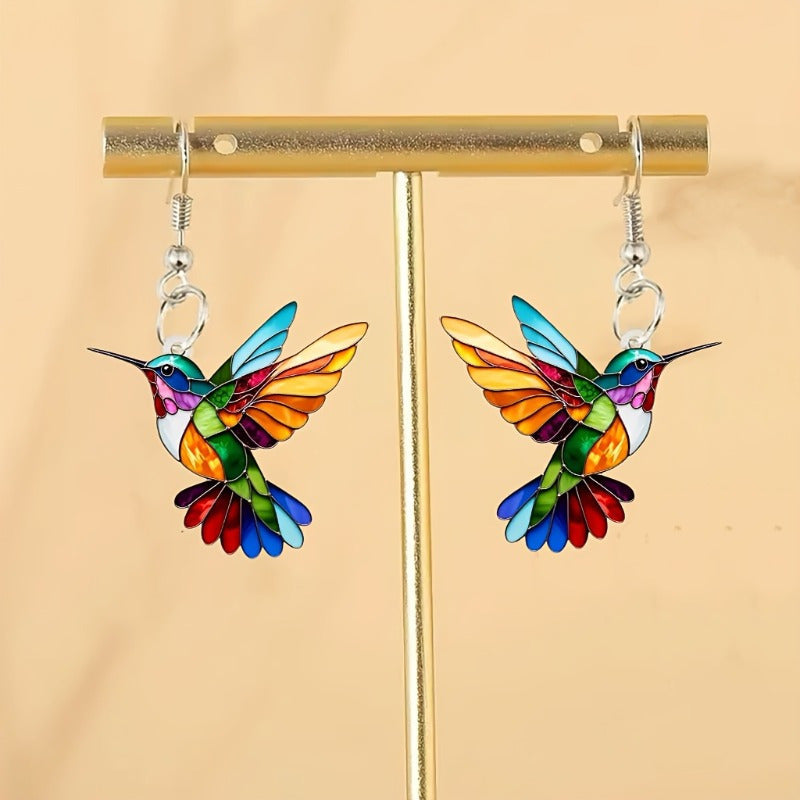 Bunte Kolibri Ohrringe – Fröhliche Anhänger Schmuck mit fliegendem Vogel