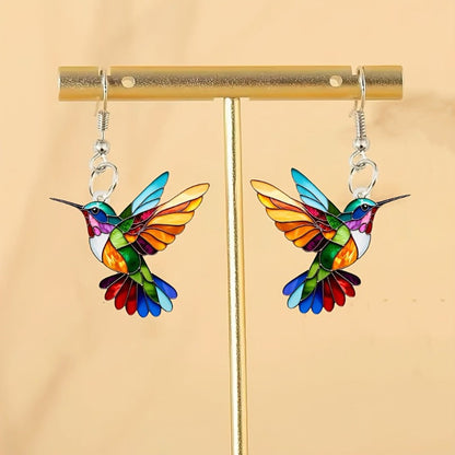 Bunte Kolibri Ohrringe – Fröhliche Anhänger Schmuck mit fliegendem Vogel
