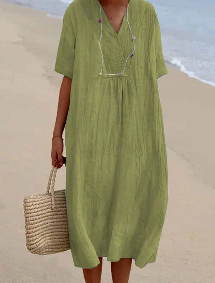 Elegantes Midi-Kleid aus Baumwolle-Leinen für den Sommer
