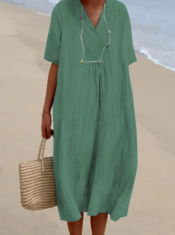 Elegantes Midi-Kleid aus Baumwolle-Leinen für den Sommer