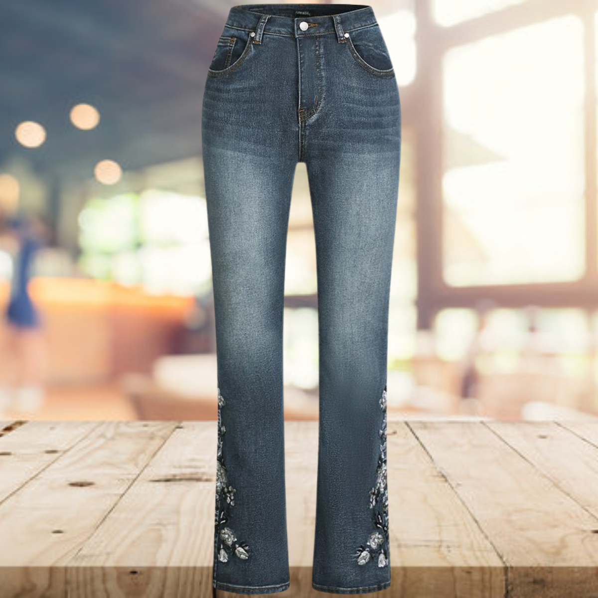 Damen Bootcut-Jeans mit Blumenstickerei - elegante Freizeitkleidung