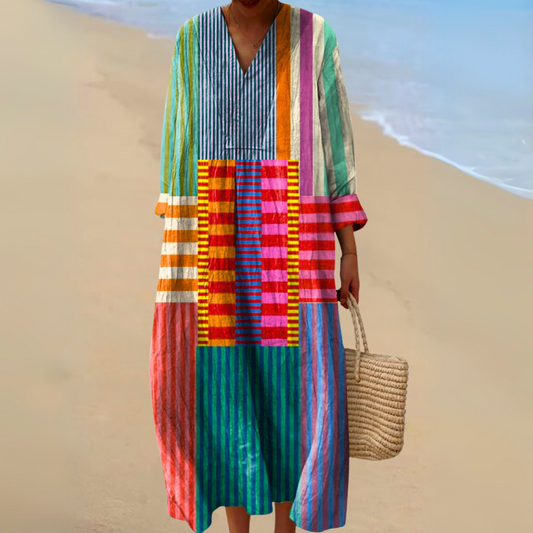 Inaya | Lange Patchwork-Kleid in Multicolor