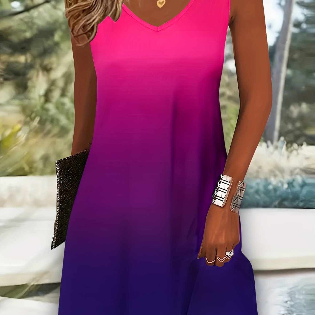 V-Ausschnitt Kleid mit Farbverlauf - Strandkleider