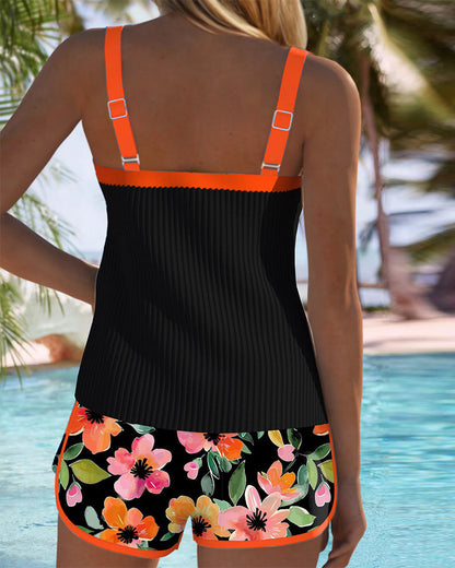 Birgitt – Schwarzer Tankini mit Blumen und Strandhose I Letzter Tag 80% Rabatt!