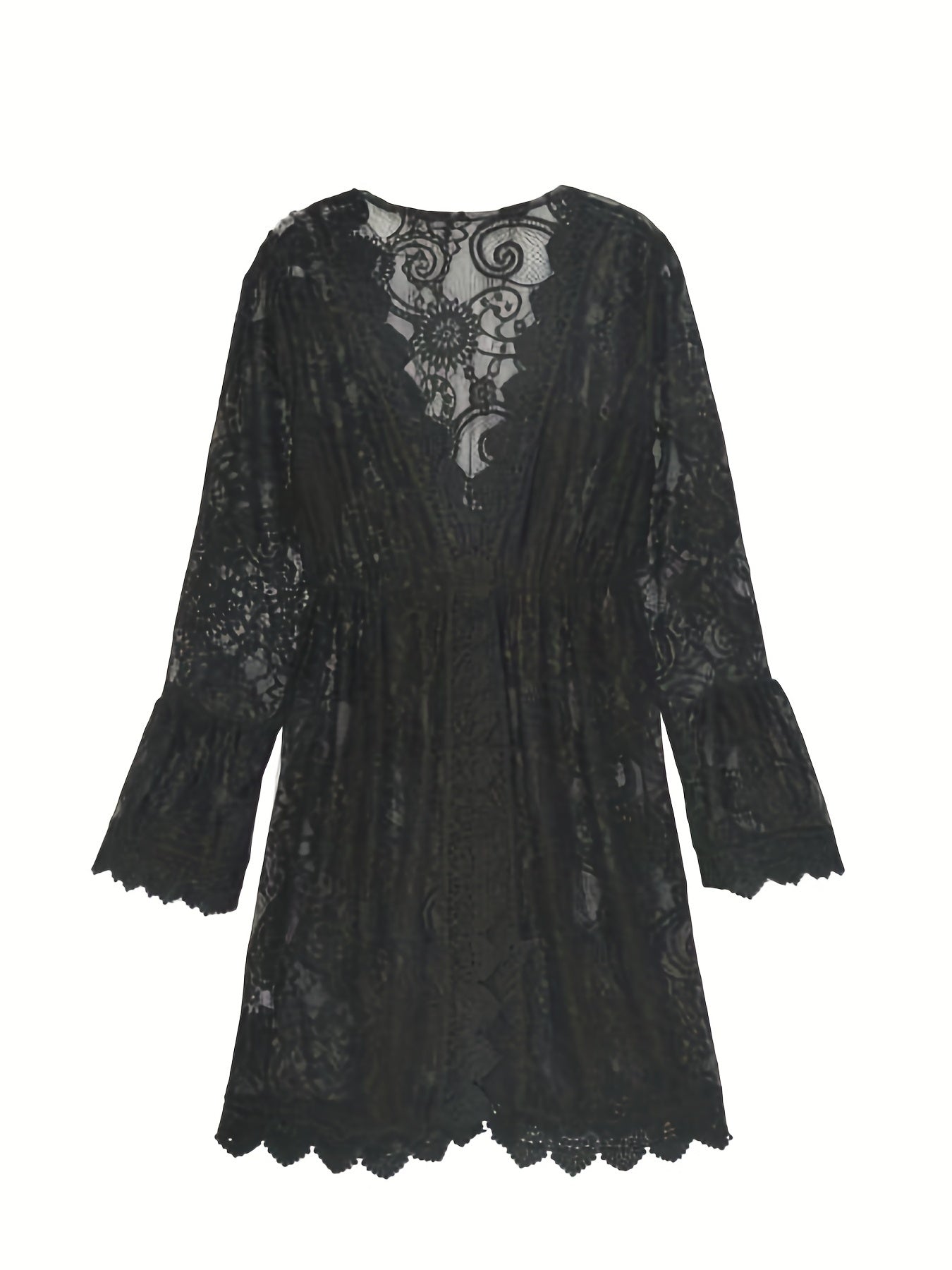 Sexy V-Ausschnitt Spitzen Midi Kleid - Strand Cover-Up