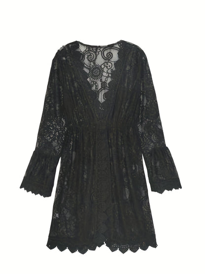Sexy V-Ausschnitt Spitzen Midi Kleid - Strand Cover-Up