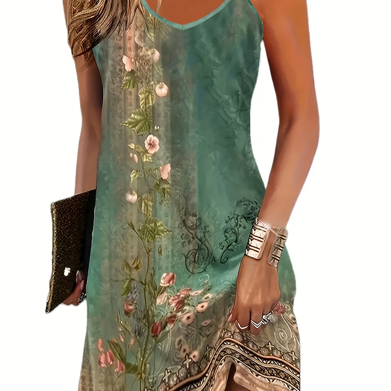 Ärmelloses Kleid mit Blumenmuster und doppelten Trägern
