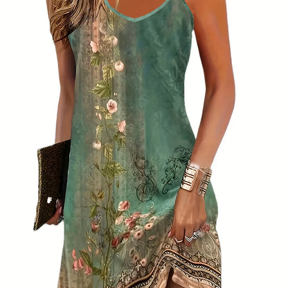 Ärmelloses Kleid mit Blumenmuster und doppelten Trägern