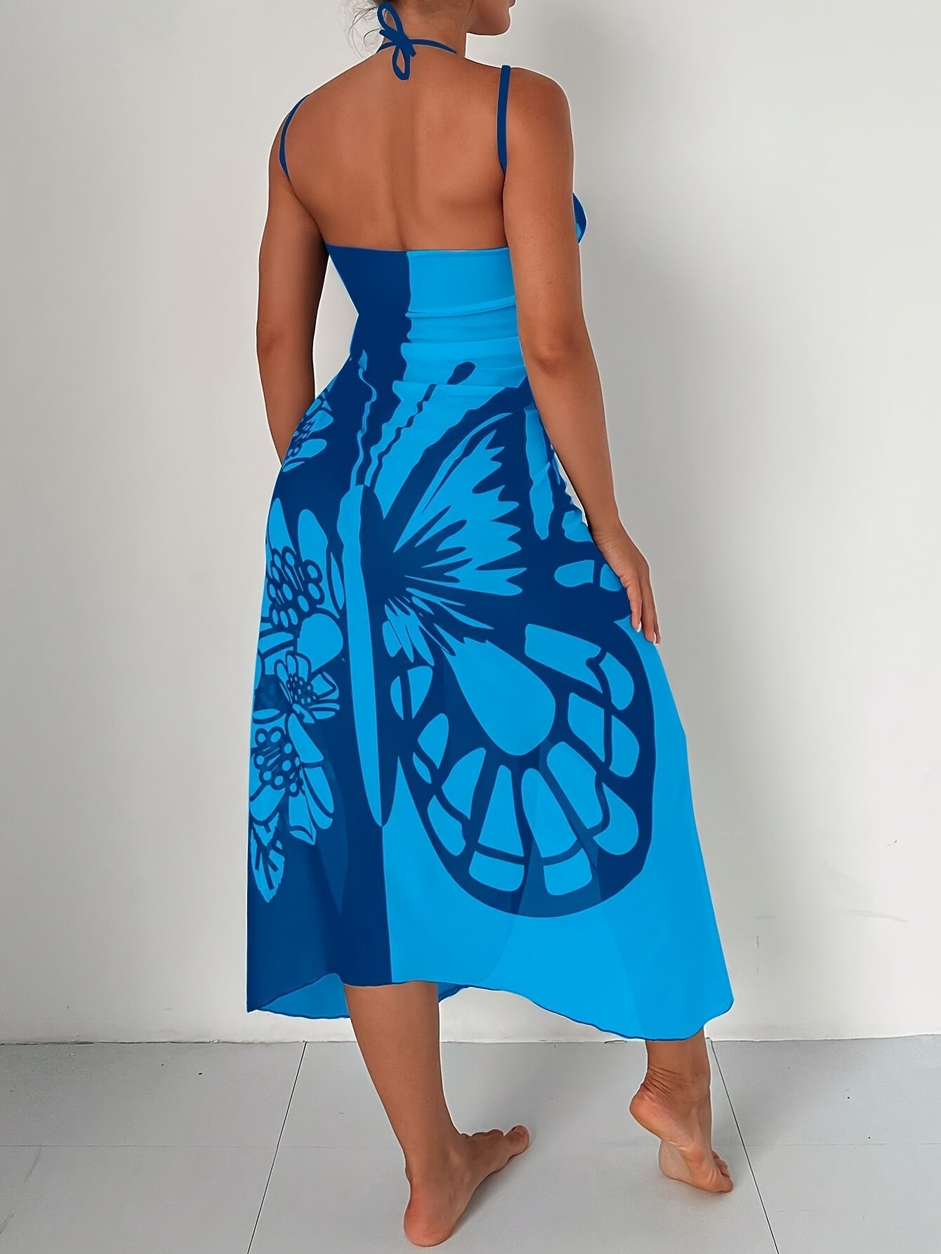 Bohemian Stil Mesh Schmetterlingsdruck Strandkleid