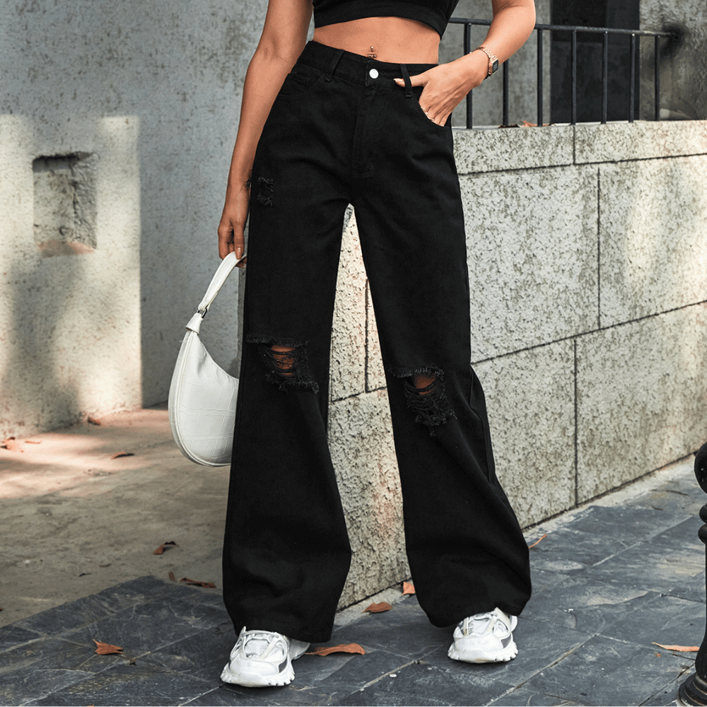 Damen weite Jeans - lässige Denim mit Ripped-Details für einen entspannten Look