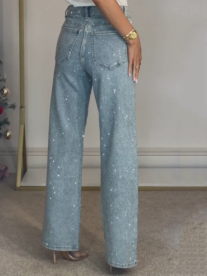 Damen Bootcut & Flared Jeans - schicke funkelnde weite Jeans - stilvolle Freizeit-Hosen für verschiedene Anlässe