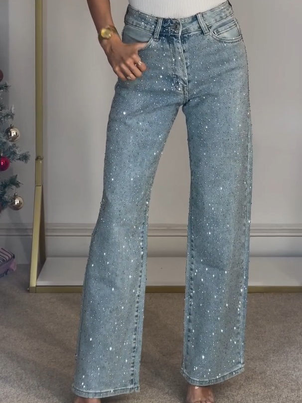 Damen Bootcut & Flared Jeans - schicke funkelnde weite Jeans - stilvolle Freizeit-Hosen für verschiedene Anlässe