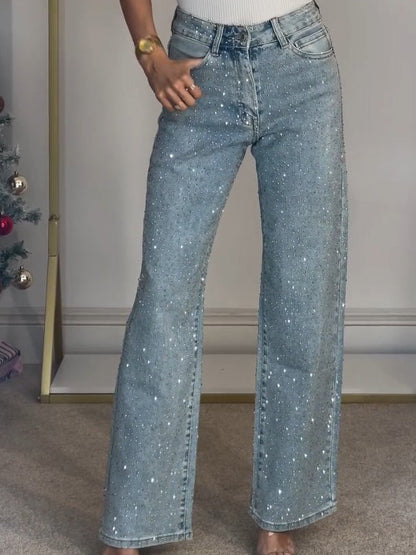 Damen Bootcut & Flared Jeans - schicke funkelnde weite Jeans - stilvolle Freizeit-Hosen für verschiedene Anlässe