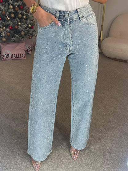 Damen Bootcut & Flared Jeans - schicke funkelnde weite Jeans - stilvolle Freizeit-Hosen für verschiedene Anlässe