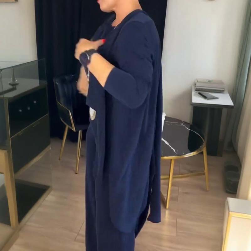 Elegantes 3-teiliges Set: langer Cardigan, Top und Hose