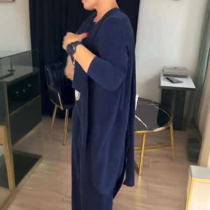 Elegantes 3-teiliges Set: langer Cardigan, Top und Hose