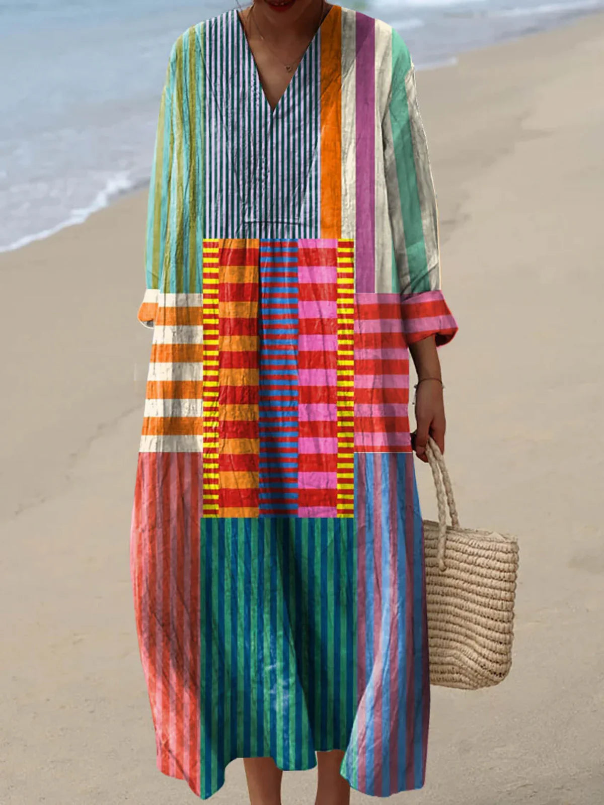 Inaya | Lange Patchwork-Kleid in Multicolor